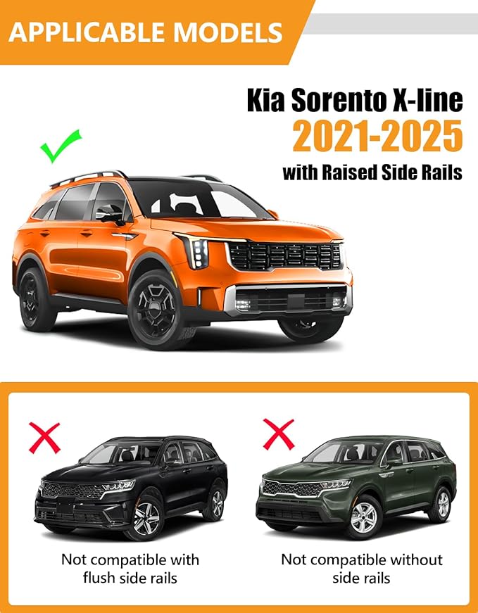 KINGGERI 330LBS All Aluminum Roof Rack Cross Bars Fit for Kia Sorento X-Line & X-Pro 2021 2022 2023 2024 2025 2026 (With Raised Side Rails), Lockable Roof Rails Crossbars Rooftop Luggage Racks Carrier