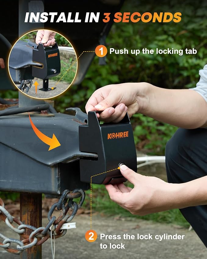 Kohree Trailer Hitch Lock for 2 5/16", 2" Couplers, Heavy Duty Anti Theft Trailer Coupler Lock with Handle for RV, Camper, Boat, Solid Steel Tow Lock for Trailer Tongue