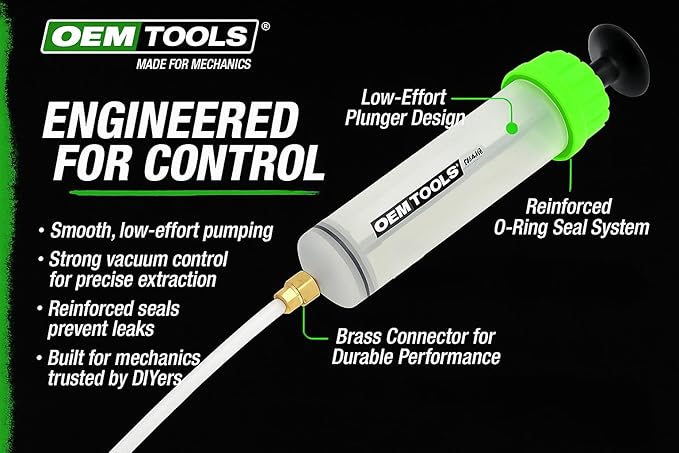 OEMTOOLS 500cc Fluid Extractor and Filler Pump – High-Capacity Precision Vacuum Pump for Brake Fluid, Transmission, Power Steering, and Coolant – Dual-Scale Cylinder, Extension Tubes, service Design