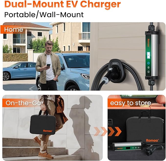 Romaa Level 2 EV Charger 40A EV Charger 240V 9.6kW Fast Charging, App Control, NEMA 14-50 Plug & 25ft J1772 Charging Cable, Indoor/Outdoor Portable EVSE for Home, ETL/FCC Certified