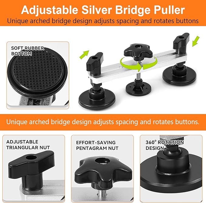 97pcs Dent Puller Kit, Paintless Dent Removal Kit for Dent Removal, Car Dent Puller with Golden Lifter, Bridge Puller, Slide Hammer T-Bar, Dent Remover Tool for Car Refrigerator Door Ding Repair