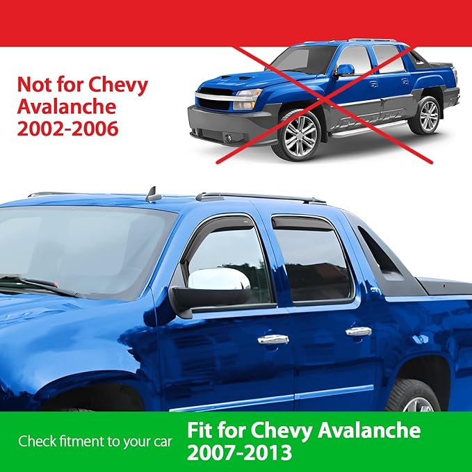 Goodyear Shatterproof in-Channel Window Deflectors for Chevrolet (Chevy) Avalanche 2007-2013, Rain Guards, Window Visors for Cars, Vent Deflector, Car Accessories, 4 pcs - GY007709
