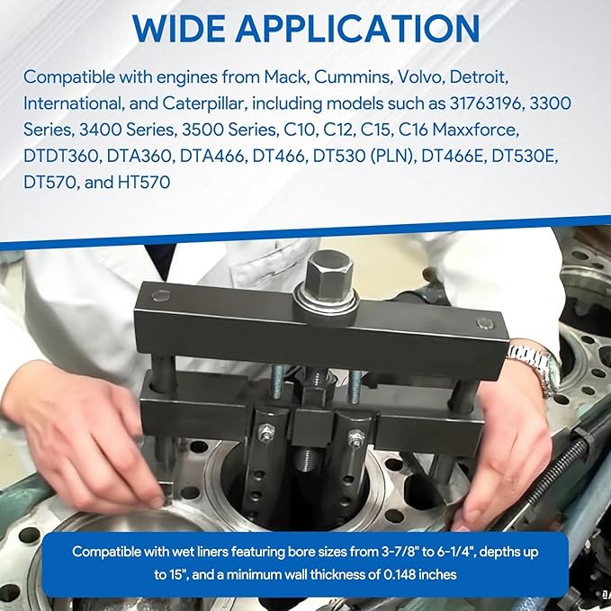 Universal Cylinder Liner Puller, Fit Mack Cummins CAT Caterpillar Works on Wet Liner from 3-7/8”to 6-1/4”Bore, Diesel Engine Cylinder Liner Removal Tool, Replace for OEM PT-6400-C 3376015 M50010-B