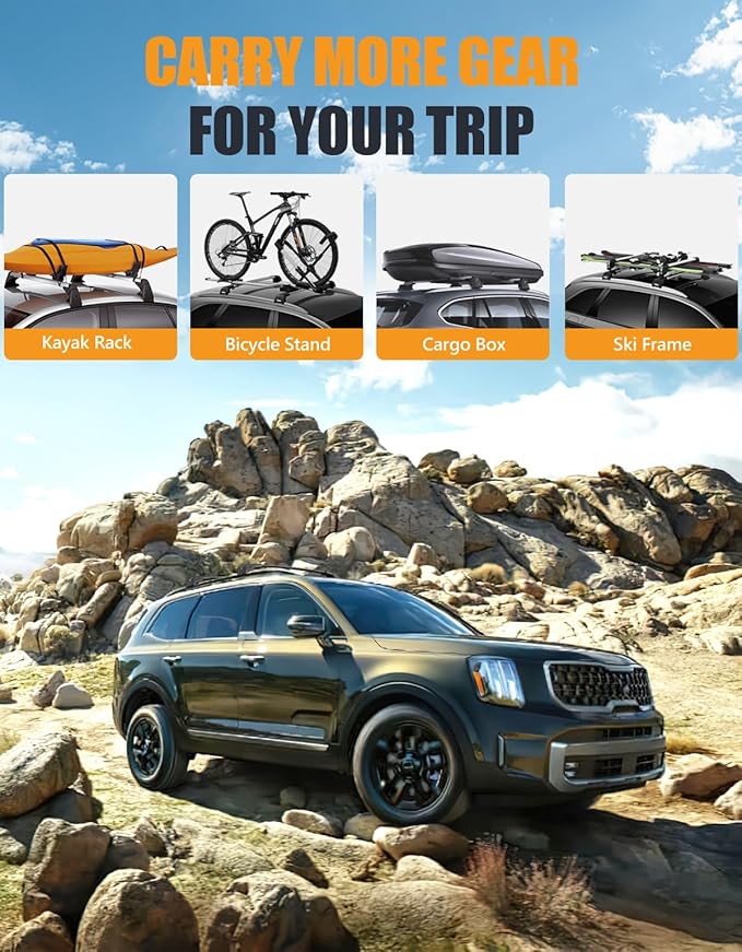 KINGGERI 300lbs Lockable Roof Rack Cross Bars Compatible with Kia Telluride X-PRO X-LINE 2023 2024 2025 with Raised Side Rails, Heavy Duty Aluminum Roof Rails Crossbars Luggage Accessories