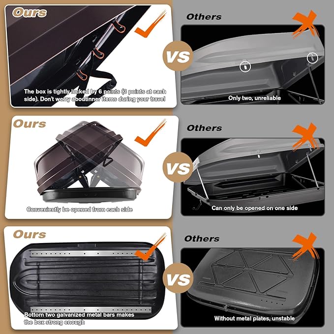 Rooftop Cargo Box Carrier Large 14 Cubic Feet Car Top Mount Travel Luggage Storage, Dual Side Opening, Heavy Duty Waterproof Rooftop Storage Box Extra Keys, Straps (Brown)
