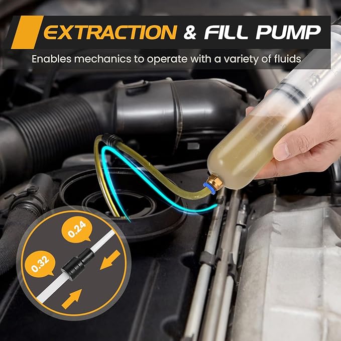200CC Automotive Fluid Extractor Pump, Premium Manual Extraction & Fill Pump with 2 Hoses, Oil Syringe with Powerful Suction, Fluid Oil Change Evacuator