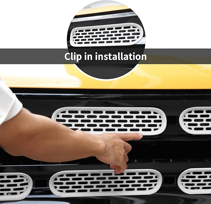 Front Grill Mesh Grille Inserts Cover Frame Trims Kit 6Pcs Fit for Ford Bronco 2021-2024 2/4 Door Exterior Accessories (White)