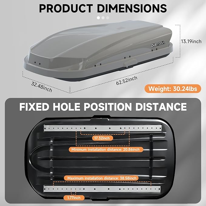 Roof Cargo Box, Dual-Side Opening Design, 14 Cubic Feet Capacity, Waterproof Hard-Shell Storage Box, Includes Straps and Spare Key,Ideal for Travel and Luggage Transport, Gray (G62)