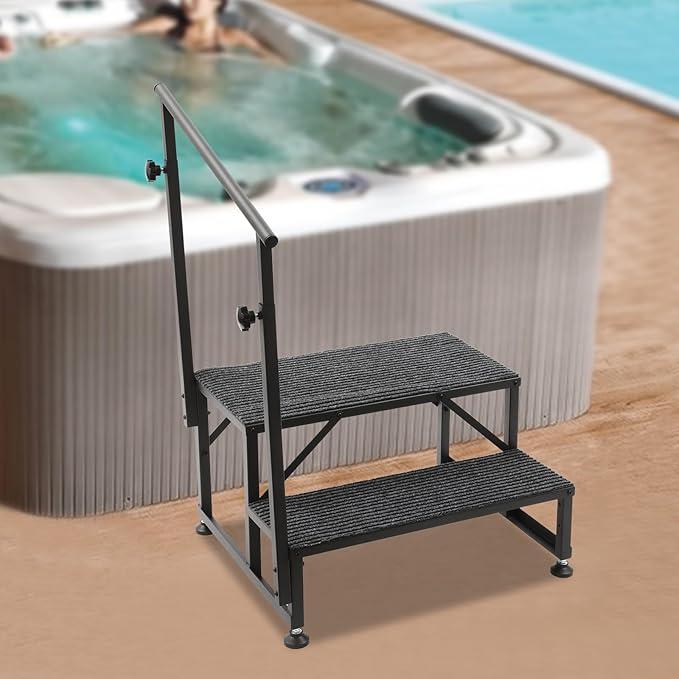 RV Steps with Handrails, 2 Steps Mobile Home Stairs Steps Outdoor W/Non-Slip Mats, Portable Stairs for Travel Trailer Motor Home, Camper