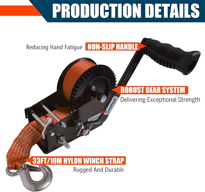 Heavy Duty Boat Trailer Winch,HandCrank Winch 3500lbs Capacity with 32FT Strap,2-Way Ratchet 4:1/8:1 Gear Switchable Hand Crank Winch for Boat,Trailer,Truck,RV,ATV and Jet Ski