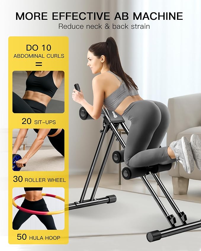 Ab Machine Abdominal Stomach Workout: Adjustable Ab Trainer Machine Ab Cruncher Core Strength Training Equipment for Home Gym Foldable for Women and Men