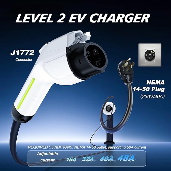 Level 2 EV Charger, 11.5KW /50A Fast Wall Home Charging Station, 27.3ft Charging Cable with Smart App (WiFi), 240V EV Charger with NEMA 14-50, EVSE J1172 Connector for Electric Car EC51W
