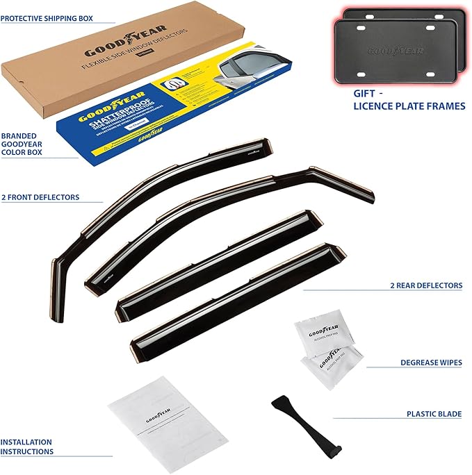 Goodyear Shatterproof in-Channel Window Deflectors for Trucks GMC Sierra 1500 2019-2026 Crew Cab, Rain Guards, Window Visors, Vent Deflector,Truck Accessories,4pcs- GY003415LPv