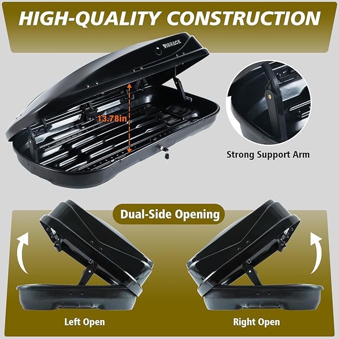 Hard Shell Roof Cargo Carrier with Security Keys, Roof Box, Cargo Box, 56 (L) x 30 (W) x 13.7(H) Inches, 13 Cubic Feet (Tool-Free Install), Black