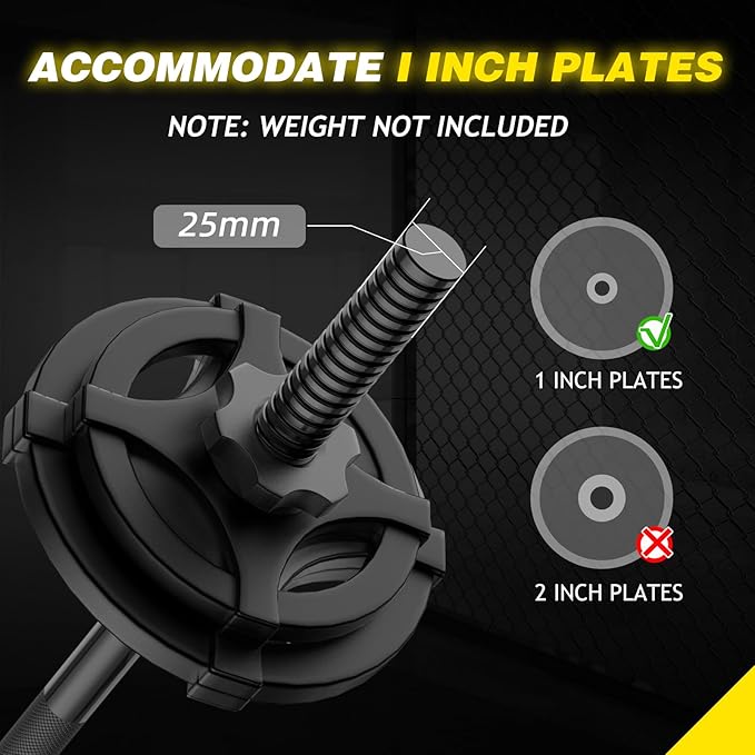 Weight Lifting Bar 57", 1" Standard Straight Barbell Bars Olympic for Home Gym Weight lifting/Strength Training/Squat/Bench Press/Deadlift/Lunges/Hip Thrusts, 2 Star Collars (480lb Weight Capacity)