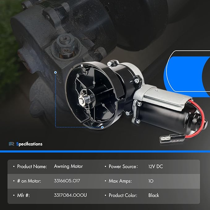 3317084.000U RV Awning Motor Drive Repair Kit Assembly Fit for Dometic 9200 Series Power Awnings, Replace# 3316605.001, 3316605.017, Black