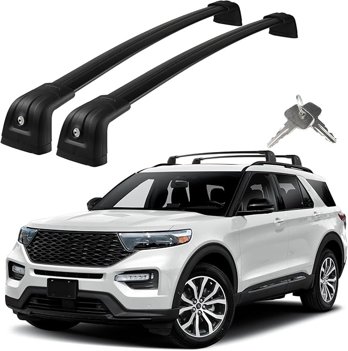 Roof Rack Cross Bars Compatible with Ford Explorer 2020-2026, Adjustable Aluminum Heavy Duty 300 LBS Anti-Theft Lock Cargo Carrier Rooftop Crossbar Accessories for Bike, Basket, Snowboard, Luggage