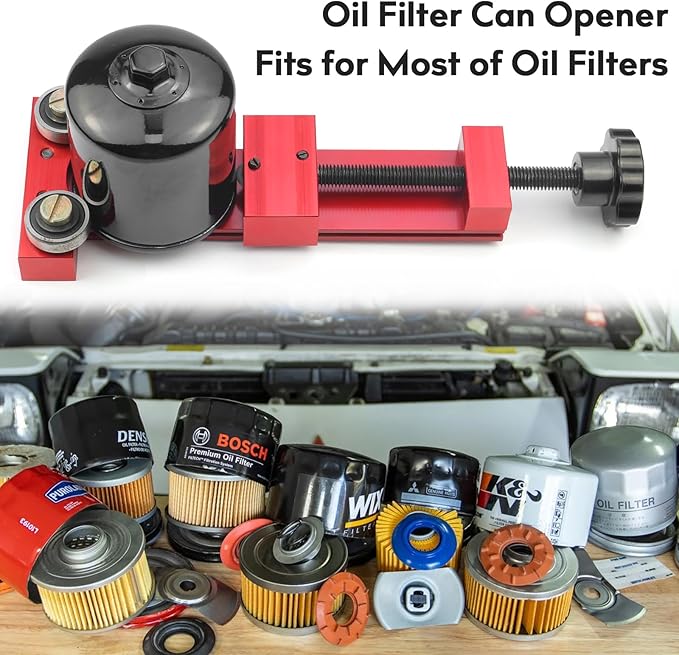 66490 Oil Filter Cutter with 3 Blades, Adjustable Cut Range 1-3/4'' to 5-3/4'' Oil Filter Cutting Tool Aluminum, Red