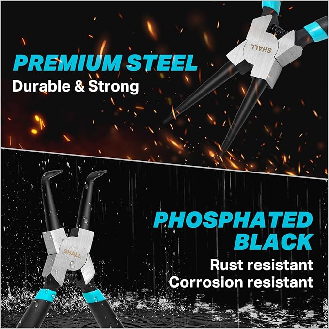 SHALL 4PCS Snap Ring Pliers Set, 7-Inch Internal External Circlip Pliers, Straight Bent C-clip Pliers Lock Ring Pliers, 5/64" Tip, Heavy Duty Reverse Pliers for Ring Remover Retaining w/Portable Pouch