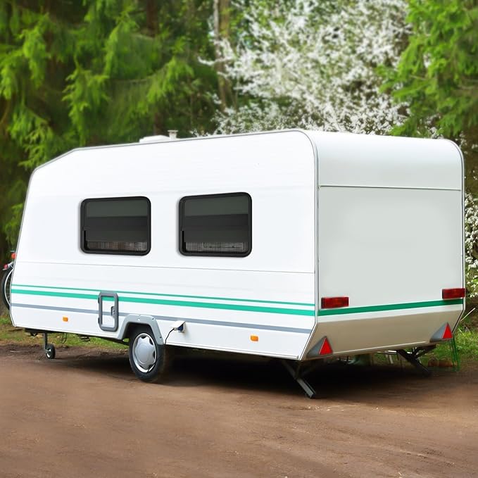 2 Pack 30" W x 24" H RV Window Vertical Sliding, DOT Certified - Shatterproof Tempered Tinted Glass, with Net Screen and Trim Ring, Teardrop Replacement Trailer Camper Window