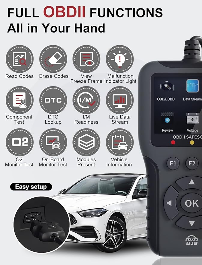 Enhanced Universal OBD2 Scanner, Check Engine Code Reader - 45000+ Fault Codes, Live Data, I/M Readiness, Battery Voltage Check, Read & Clear Error Codes for All OBDII Protocol Car 1996+