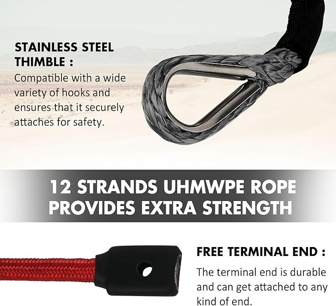 Synthetic Winch Rope, 3/8" x100ft 23809LBS Dyneema Winch Rope 3/8 Heavy Duty Winch Cable with Protective Sleeve Forged Winch Hook for 4WD Off Road Vehicle Truck SUV (Black)