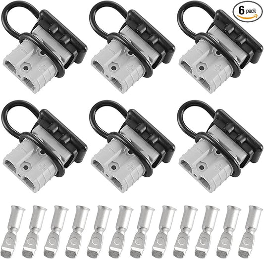 6 Pcs 8 Gauge 50 Amp Battery Quick Connect/Disconnect, Jumper Cable Plug Connector Kit for Recovery Winch, Forklift, Towing Systems(Grey)