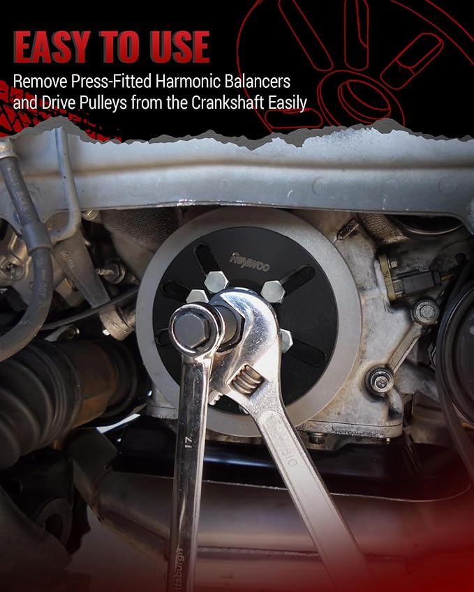 Harmonic Balancer Puller and Installer Tool Set, Works as Flywheel Puller, Steering Wheel Puller, and Crankshaft Pulley Puller
