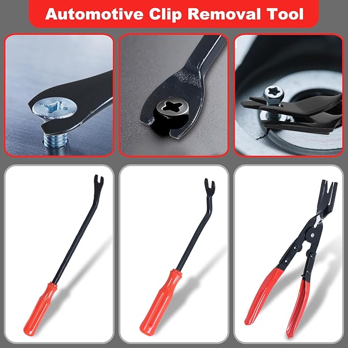 7 Pcs Auto Trim Removal Tool with Plastic Pry Tool, Automotive Car Trim Rivet Clip Removal Tool for Door Panel Dashboard Body, Auto Upholstery Car Fastener Clip Pliers Remover Tools Repair Kit