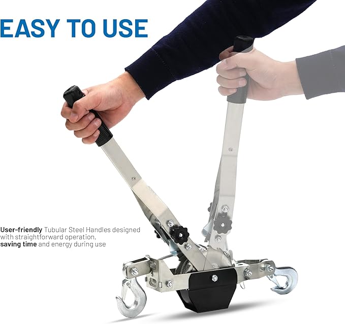 POLESTAR Come Along Winch, 1500 lbs Pull Capacity, 15 ft Steel Cable Hand Winch with 2 Hooks, Heavy Duty Dual Ratchet Cable Winch Puller, Automotive Towing Hoist Puller for Recovery, Moving, Securing