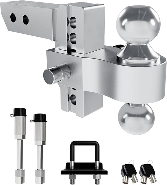 RETRUE Aluminum Trailer Tow Hitch for 2 Inch Receiver, Adjustable Truck Towing Hitches with Hitch Tightener, Heavy Duty 4 Inch Drop Down/Rise Up Hitch 12,500 LBS GTW 2 Anti-Theft Pin Locks