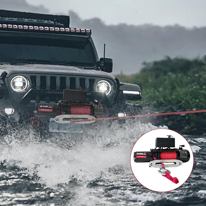 10000LBS Electric Vehicle Winch, IP67 Waterproof 80Ft Steel Cable Truck Winch with Wireless Handheld Remote, 12v Power Winch for Towing UTV Off Road Vehicle (Enhanced Durability & Versatile Control)