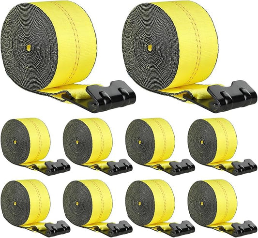 VEVOR Truck Straps, 4" x 40' Heavy Duty Tie Down w/Flat Hooks 18,000lbs Break Strength, WLL# 6000lbs, Cargo Straps tie Down for Flatbeds, Trucks, Trailers, Farms, Rescues, Tree Saver, Yellow(10 Pack)