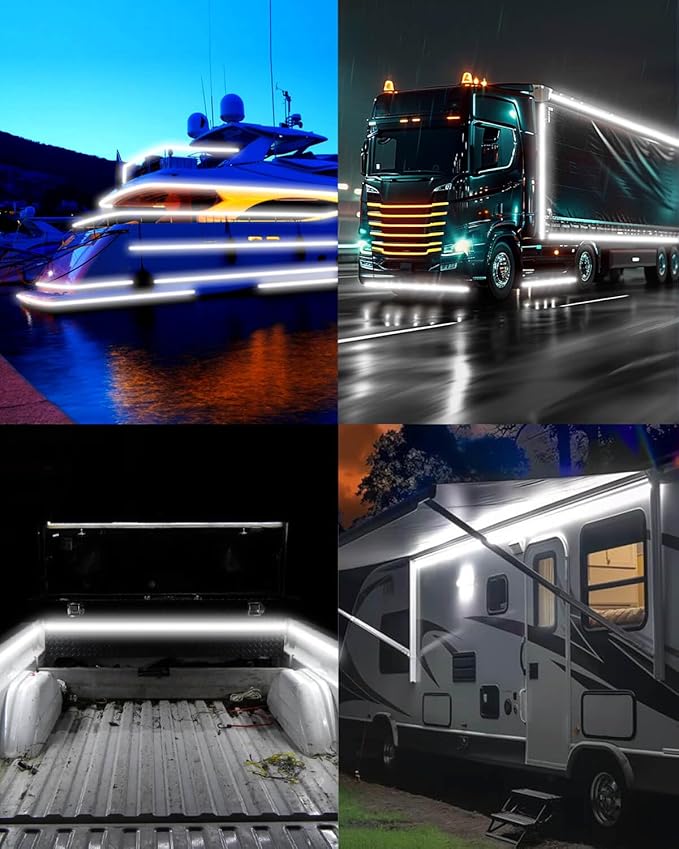 RV Awning Lights 12vdc 20ft White Exterior LED Strip Outdoor Camper Waterproof IP67 Motorhome Travel Trailer Canopy RV Underglow Tape Lights