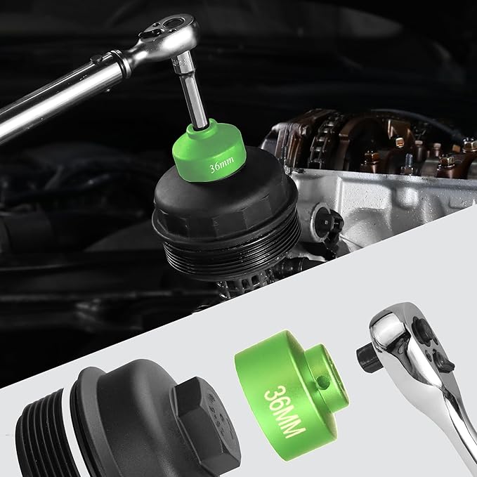 Oil Filter Socket Set, Oil filter Removal Tool. 6 pieces 3/8" Drive, metric size 36mm 32mm 29mm 28mm 27mm 24mm Socket Fuel Filter/Oil Filter Wrench Set