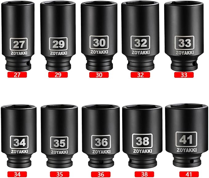 10 PCS 1/2" Drive Impact Lug Nut Socket,Standard Metric Size(21to 44mm),Standard Deep Socket Set CR-MO Material Adapter Setwith Durable Case for lmpact Driver Conversions(Upgraded)