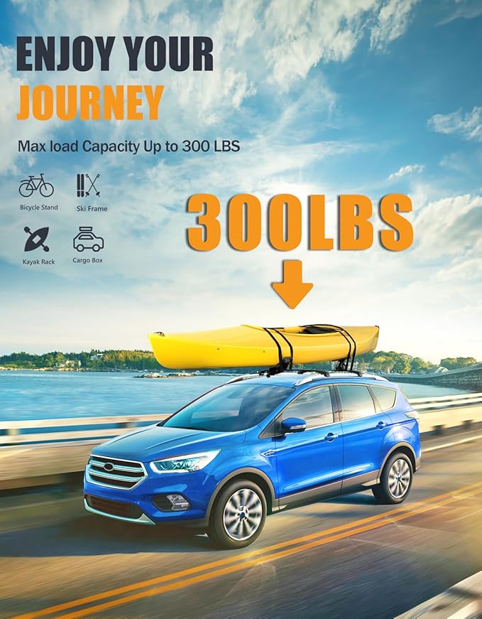 KINGGERI 300lbs Roof Rack Cross Bars Compatible with Ford Escape 2013-2019 with Raised Side Rails, Lockable Heavy Duty Aluminum Roof Rails Crossbars Luggage Kayak Canoe Snowboard Car SUV Accessories