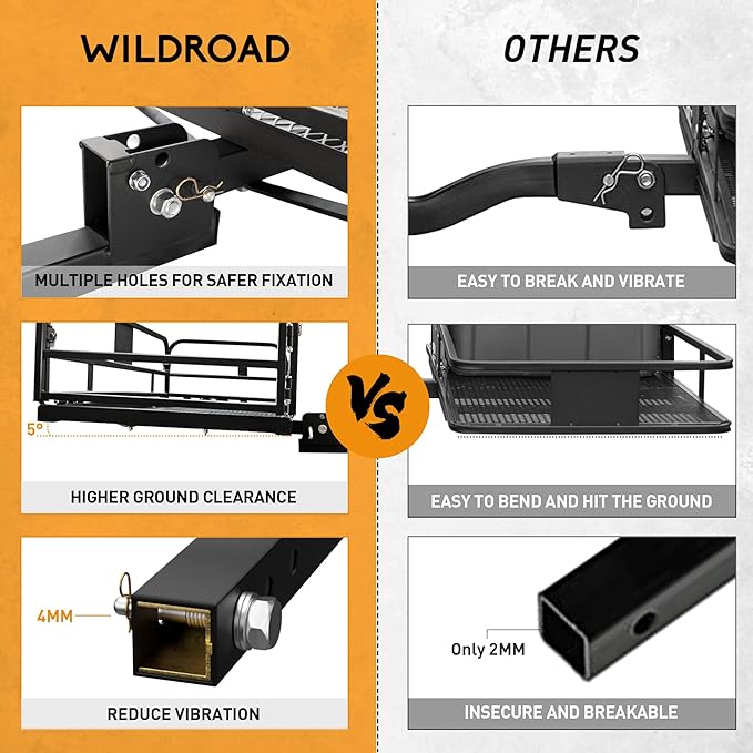 Wildroad Hitch Mount Cargo Carrier Basket 500 LBS Folding Vehicle Cargo Baskets 60" x 24" x 14" Fits 2" Receiver with Waterproof Cargo Carrier Bag and Hitch Tightener Fastener