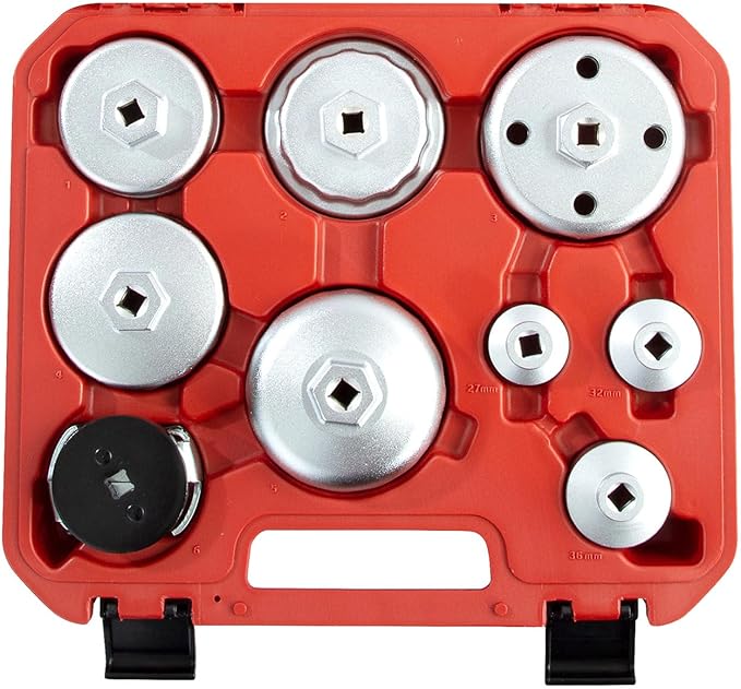 OEMTOOLS 27199 9-Pc Oil Filter Cap Wrench Set, Oil Filter Wrench Set Includes Adjustable and Universal Wrenches, Oil Filter Removal Tool Set Compatible with 3/8" Drive Tools