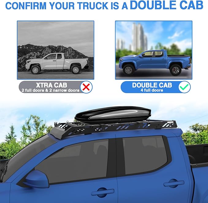 Heavy Duty Roof Rack Compatible with 2024 Toyota Tacoma (4th Gen) Double Cab 4 Doors, No Drilling Installation