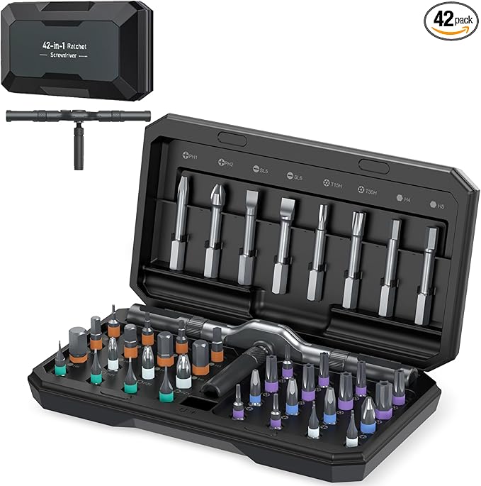 Upgraded 42 in 1 Magnetic Screwdriver Set, Ankilo DIY Ratchet Screwdriver Set Magnetic with 40 PCS Bits, Precision Repair Tool Kit for Tools Furniture Computer Bicycle Black for Christmas Gifts