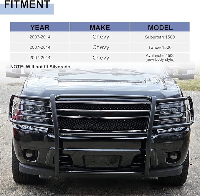 Front Grille Brush Guard Fits for Chevy Suburban 1500 & Tahoe 1500 & Avalanche 1500 (New Body Style) 2007-2014 Steel Bull Bar Push Guard Modular Bumper Protection Black