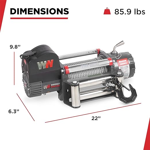 Warrior Winches Samurai 8000 lbs 12V Electric Winch with Steel Cable - Powerful Electric Winch for Trucks - 8000 lbs Load Capacity - Wireless Remote Included