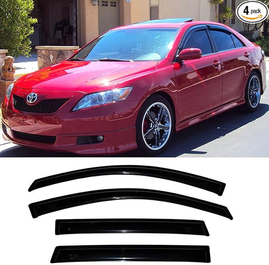 Side Window Wind Deflectors fit for 2007-2011 Toyota Camry 4-Door Sedan,4pcs Outside Mount Tape-On Sun Rain Guards Set,Dark Smoke Nice Window Visor 94425