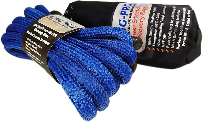 KING-PRO Kinetic Recovery Rope 3/4“x30' Towing Rope 20,000lbs Breaking Strength 100% Nylon Made Heavy Duty Offroad Snatch Strap 30% Elasticity for Full-Size Truck Large SUVs Offroad Vehicels (Blue)