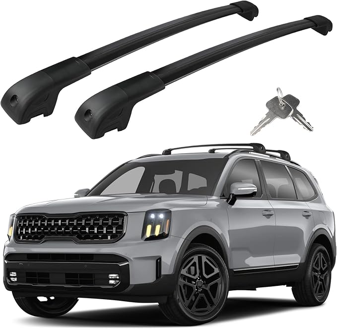 Roof Rack Cross Bars Compatible with Kia Telluride X-PRO & X-LINE 2023-2025 with Raised Side Rails, Heavy Duty 300 LBS Anti-Theft Lock Cargo Carrier Rooftop Crossbar for Bike, Snowboard, Luggage