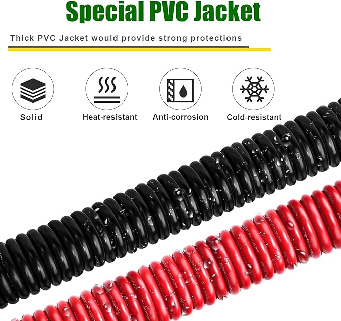 1/0 Gauge Battery Cable Copper Wire, 25FT Red+25FT Black 1/0 AWG Welding Cable Standard USA OFC Wire for Automotive, Battery, Solar, Marine and Generator