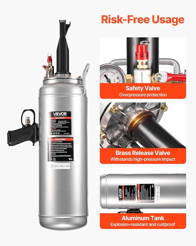 VEVOR Portable Tire Bead Seater, 2.6 Gal/10 L Air Bead Blaster, Handheld Tire Inflator Tool, 87-116 PSI Operating Pressure, Trigger Seating Inflator for Car, Compact SUV, Light Truck, E-Bike, RV, ATV