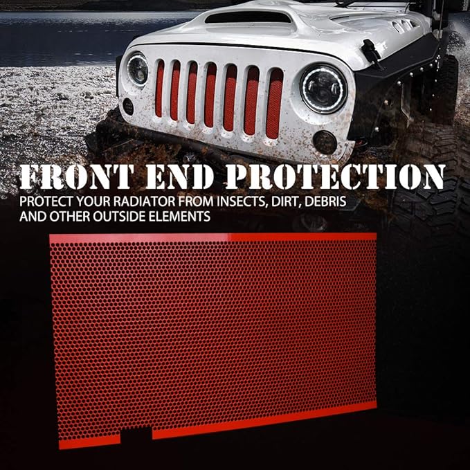 Xprite Red Aluminum Alloy Mesh Grill Inserts Compatible with 2007-2018 Jeep Wrangler JK JKU Original Front Hood Matte Grille Grid
