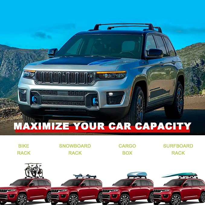 KINGGERI 220lbs Roof Rack Cross Bars Fit for Jeep Grand Cherokee L 2021-2026 & Grand Cherokee 2022-2026, Heavy Duty Aluminum Roof Rails Crossbars Carrier Bag Luggage Rails Kayak Skiboard
